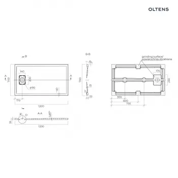 Brodzik z konglomeratu Oltens Bergytan 120x70cm - prostokątny, RockSurface, szary beton 15102700